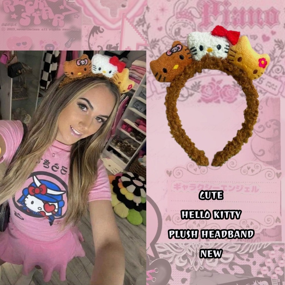 Y2K GRUNGE CUTE PLUSH FUZZY‎ HELLO KITTY HEAD BAND NWOT